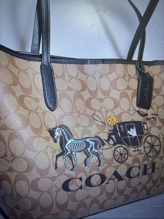 COACH Tan Signature Canvas Tote with Halloween Print - Picture 2 of 4